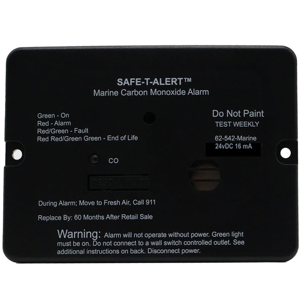 Safe-T-Alert 62 Series Marine Carbon Monoxide Alarm - 24V Flush Mount - Black [62-542-BL-MARINE-24V]